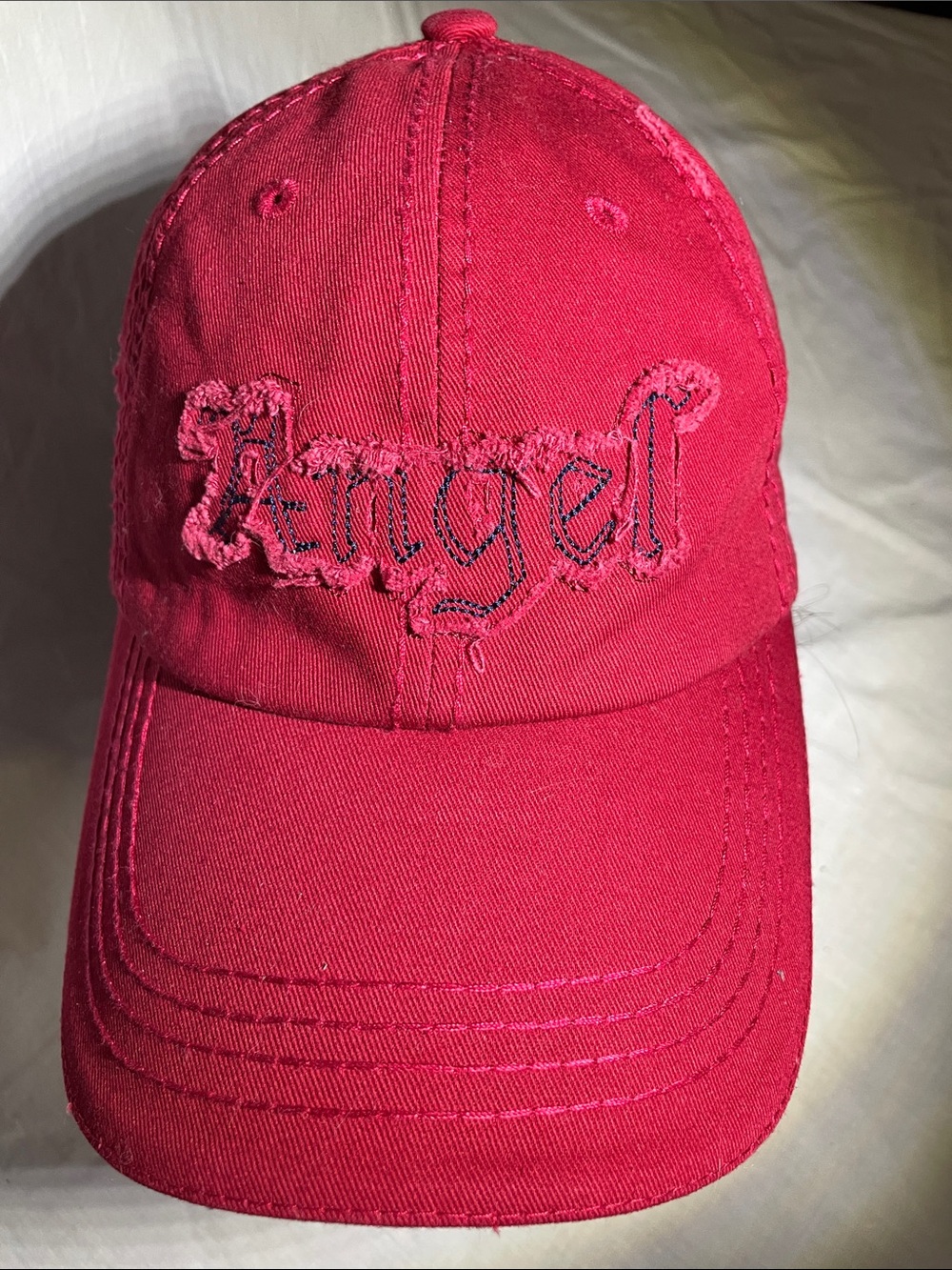Women's Distressed 'Angel' Baseball Cap in Red